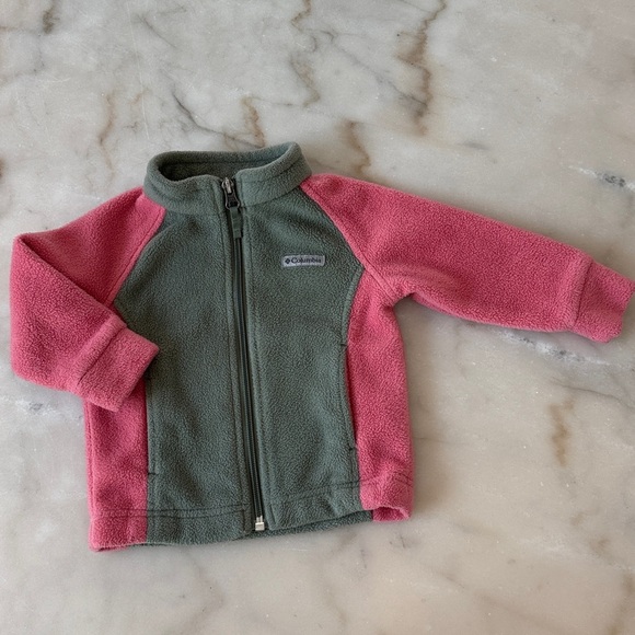 Columbia Baby Girls' Benton Springs Fleece Zip Jacket in Pink Green 6-12 Months - Picture 2 of 12